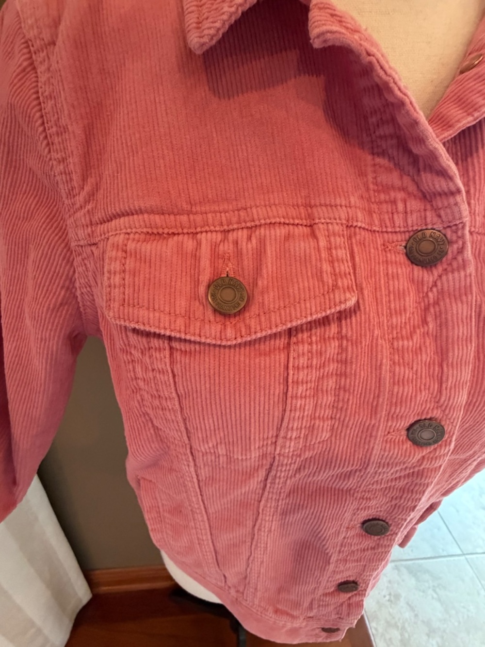 Old Navy Coral Pink Corduroy Jacket, button Front, Size Medium - Picture 3 of 13